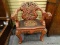 (RIGHT WALL) ORIENTAL CHAIR; HEAVILY CARVED AND PAINTED TEAKWOOD CHAIR WITH PAINTED DRAGON SEAT,