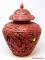 (RIGHT WALL) ORIENTAL GINGER JAR; CIRCA 1900 CHINESE CINNABAR LACQUER LIDDED GINGER JAR WITH DRAGON