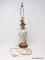 (RIGHT WALL) ORIENTAL LAMP; PORCELAIN ORIENTAL LAMP ON BRASS BASE- (NO SHADE)- 22 IN H.