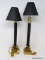 (RIGHT WALL) PR. OF LAMP; PR. OF BRASS AND METAL CANDLESTICK LAMPS WITH METAL SHADES- 17 IN H