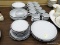 (RIGHT WALL) CHINA; 27 PCS OF BLOCK CHINA IN BLACK DISCO PATTERN- 3 DINNER PLATES (1 CHIPPED) 2