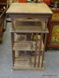 (R2) ANTIQUE BOOKCASE; ANTIQUE OAK REVOLVING BOOKCASE MISSION REVOLVING BASE- BEADED EDGE WITH TOP