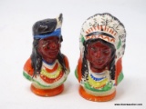 (R2) PR. OF SHAKERS; PR. OF HAND PAINTED NATIVE AMERICAN SALT AND PEPPER SHAKERS- 3 IN H.