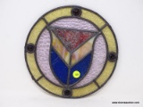 (R2) STAINED GLASS; ROUND STAINED GLASS PANEL- 10 IN DIA.