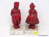 (R2) PR. BOOKENDS; PR. OF VINTAGE MARBLE AND PAINTED CHALKWARE BOOKENDS OF DUTCH CHILDREN ( HEAD OF