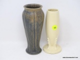 (R2) VINTAGE POTTERY; 2 PCS. OF VINTAGE POTTERY- GREEN VASE IS ROOKWOOD- 7 IN H AND CREAM COLOR IS