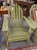 (R2) PATIO CHAIR; ONE OF 3 WOODEN ADIRONDACK STYLE PATIO CHAIRS- 30 IN X 37 IN X 35 IN