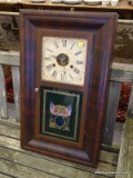 (R2) ANTIQUE CLOCK; 19TH CEN. JEROME MAHOGANY OGEE CLOCK WITH REVERE PAINTING OF EAGLE, FLAG,