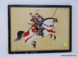 (R2) ORIENTAL PICTURE; FRAMED HAND PAINTED SAMURAI WARRIOR ON SILK- DISCOLORATION TO SILK- SIGNED BY