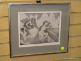 (LEFT WALL) FRAMED WOODBLOCK; FRAMED AND DOUBLE MATTED WOODBLOCK CALLED THE CHASE BY MIM ( PENCIL