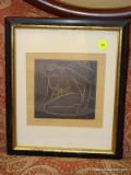 (LEFT WALL) FRAMED WOODBLOCK; FRAMED AND MATTED WOODBLOCK OF NUDE, PENCIL SIGNED S. D. M.