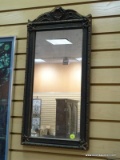 (LEFT WALL) MIRROR; VINTAGE FRAMED MIRROR WITH GESSO DAMAGE- 12 IN X 25 IN