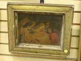 (LEFT WALL) VINTAGE LITHOGRAPH; VINTAGE FRAMED LITHOGRAPH ON BOARD OF BIRTH OF JESUS IN GOLD FRAME-