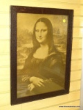 (LEFT WALL) FRAMED PRINT; FRAMED PRINT OF THE MONA LISA IN VINTAGE OAK FRAME- 17 IN X 22.5 IN