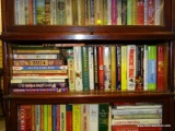 (RIGHT WALL) COOKBOOKS; SHELF LOT OF COOKBOOKS- MOOSEWOOD, SOUTHERN LIVING, MEAT BIBLE, CHINA MOON,