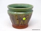 (RIGHT WALL) VINTAGE PLANTER; VINTAGE MULTI GLAZED UNMARKED ART POTTERY PLANTER- 7 IN H.