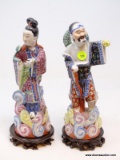 (RIGHT WALL) ORIENTAL FIGURINES; PR. OF PORCELAIN ORIENTAL FIGURINES ON ROSEWOOD STANDS (EACH HAS