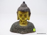 (RIGHT WALL) TIBETAN BUST; BRONZE TONED AND PAINTED, IRON TIBETAN BUST - 6 IN X 8 IN