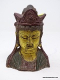 (RIGHT WALL) TIBETAN BUST; BRONZE TONED AND PAINTED, IRON TIBETAN BUST-6.5 IN X 8 IN