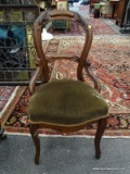 (RIGHT WALL) VICTORIAN CHAIR; WALNUT VICTORIAN SIDE CHAIR WITH FINGER CARVING BACK, HAS BEEN