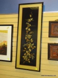 (RIGHT WALL) FRAMED ORIENTAL CROSS STITCH; FRAMED AND DOUBLE MATTED SILK CROSS STITCH OF FLOWERS IN