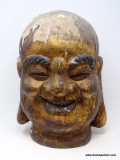 (RIGHT WALL) BUDDHA BUST; WOOD CARVED GOLD PAINTED BUDDHA BUST ( HAS PAINT LOSS)- 10.5 IN DIA. X 13