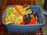 (RIGHT WALL) TUB LOT; LOT INCLUDES 4 HAND CROCHETED AFGHANS AND WOVEN BLANKET