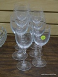 (RIGHT WALL) STEMWARE; 8 PCS. OF MATCHING STEMWARE- 5 WHITE WINE GLASSES AND 3 RED WINE GLASSES