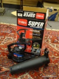 (RIGHT WALL) BLOWER VAC; TORO SUPER POWER ELECTRIC BLOWER VAC WITH ATTACHMENTS AND ORIGINAL BOX