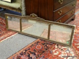 (RIGHT WALL) MIRROR; VINTAGE ART DECO EMBOSSED 3 SECTION MIRROR ( MISSING SOME GESSO)- 47.5 IN X 15