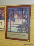 (RIGHT WALL) FRAMED POSTER; FRAMED POSTER OF THE METROPOLITAN MUSEUM'S NEW WING OF A TIFFANY WINDOW