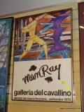 (RIGHT WALL) FRAMED POSTER; FRAMED GALLERY POSTER ADVERTISING MAN RAY IN 1970 IN CHROME FRAME- 19 IN