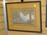 (RIGHT WALL) FRAMED PRINT; 2 FRAMED MAXFIELD PARRISH PRINTS TITLED DAYBREAK- SMALLEST WITH TEAR IN