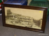 (BACK WALL) FRAMED PHOTO; FRAMED PHOTO OF THE ROMAN COLISEUM IN GRAIN PAINTED FRAME- 32.5 X 18.5 IN