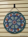 (BACK WALL) STAINED GLASS; ROUND STAINED GLASS PANEL- 16 IN DIA.