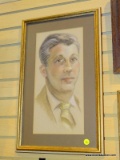 (BACK WALL) FRAMED PASTEL; FRAMED AND MATTED PASTEL PORTRAIT OF GENTLEMAN IN WHITE AND GOLD FRAME-