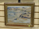 (BACK WALL) FRAMED OIL; FRAMED OIL ON BOARD OF SEASCAPE BY ARRAH LEE GAUL IN GOLD FRAME- 15 IN X