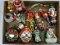 (LWALL) TRAY LOT OF ASSORTED GLASS ORNAMENTS; 15 PIECE LOT TO INCLUDE AN ALARM CLOCK MAN, A PINK