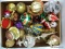 (BWALL) TRAY LOT OF ASSORTED CHRISTMAS ORNAMENTS; 23 PIECE LOT TO INCLUDE A GLASS DOG HEAD ORNAMENT,