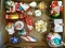 (R4) TRAY LOT OF ASSORTED GLASS ORNAMENTS; 16 PIECE LOT TO INCLUDE CATS IN A BASKET, A TELEPHONE,