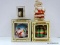 (R3) LOT OF ASSORTED CHRISTMAS DECORATIONS; 4 PIECE LOT TO INCLUDE A SANTA PLANTER, A SANTA GLASS