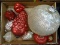 (R2) TRAY LOT OF MERCURY GLASS ORNAMENTS; 9 PIECE LOT TO INCLUDE A LARGE RIBBED GLASS BALL ORNAMENT,