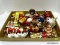 (BR) TRAY LOT OF GLASS ORNAMENTS; 15 PIECE LOT OF ASSORTED GLASS ORNAMENTS TO INCLUDE A PAIR OF