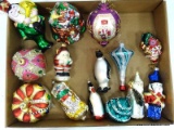 (LWALL) TRAY LOT OF ASSORTED GLASS ORNAMENTS; 14 PIECE LOT TO INCLUDE A QUEENS CROWN, SANTA'S