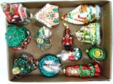 (LWALL) TRAY LOT OF ASSORTED GLASS ORNAMENTS; 12 PIECE LOT TO INCLUDE A CAT WITH TREE ON BACK, A