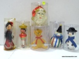 (BWALL) LOT OF ASSORTED GLASS ORNAMENTS; 6 PIECE LOT TO INCLUDE AN EARLY 1900S WOMAN ORNAMENT, A