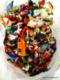 (BR) BAG LOT OF ASSORTED SMALL GLASS ORNAMENTS; BAG HAS PROBABLY 75-100 ORNAMENTS INCLUDING SNOWMEN,