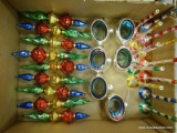 (R4) LOT OF ASSORTED GLASS ORNAMENTS; LOT TO INCLUDE A SET OF 9 FINIAL GLASS ORNAMENTS, A SET OF 6