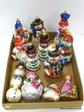 (R3) TRAY LOT OF ASSORTED GLASS CHRISTMAS ORNAMENTS; 12 PIECE LOT TO INCLUDE 2 BK SNOWMEN, 9
