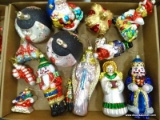 (R3) TRAY LOT OF ASSORTED GLASS ORNAMENTS; 15 PIECE LOT TO INCLUDE 2 GEISHA HEAD ORNAMENTS, A CROWN,